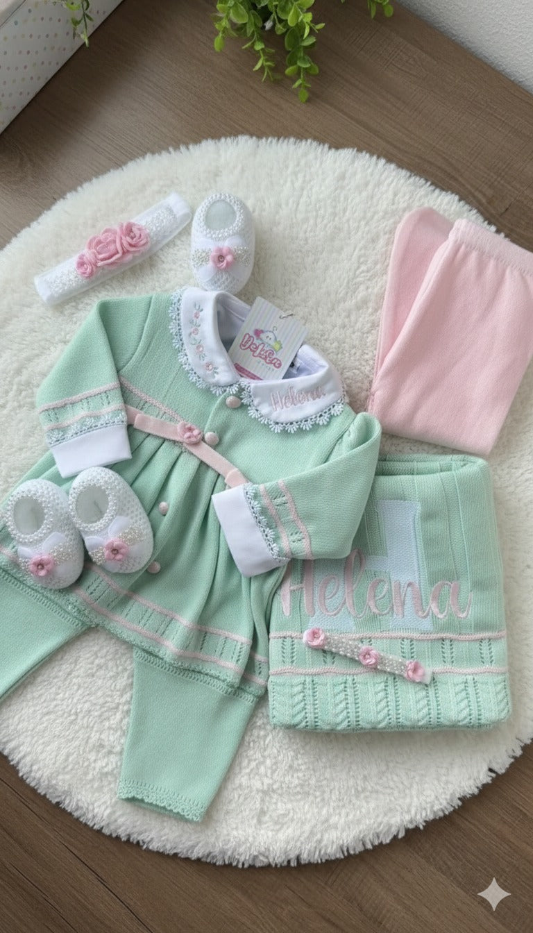 Kit Saída Maternidade Helena Verde Menta 6 Peças