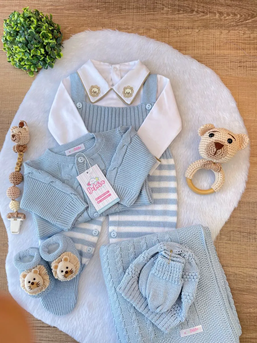 Kit Saída Maternidade Vicente Azul Bebê Leão