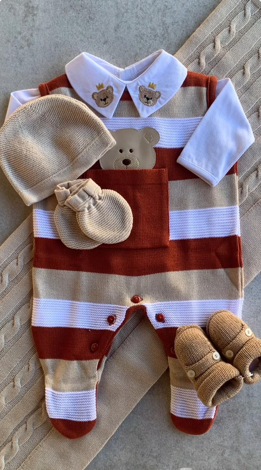 Kit Saída Maternidade Personalizável Completo Ursinho Listrado | Personalize Com o Nome do Seu Príncipe
