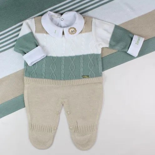 Saída De Maternidade Masculina Bebê Tricô 5 Peças Felipe - ACOMPANHA BODY PERSONALIZADO                                                                        Verde Maré