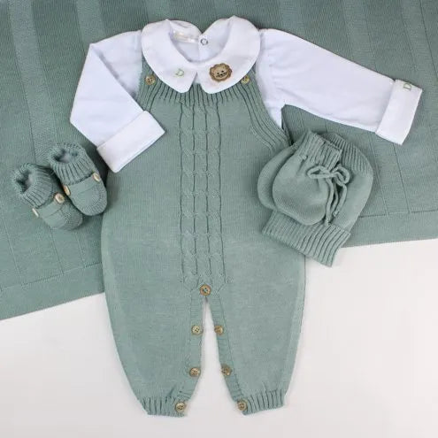 Saída De Maternidade Masculina Bebê Tricô Caio 7 peças - ACOMPANHA BODY PERSONALIZADO                                                                        Verde Maré