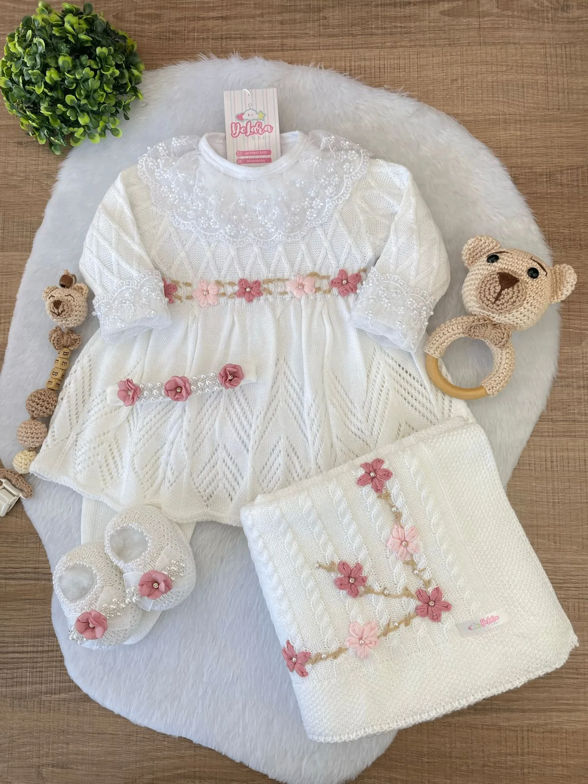 Kit Saída Maternidade Aurora Branca 6 Peças
