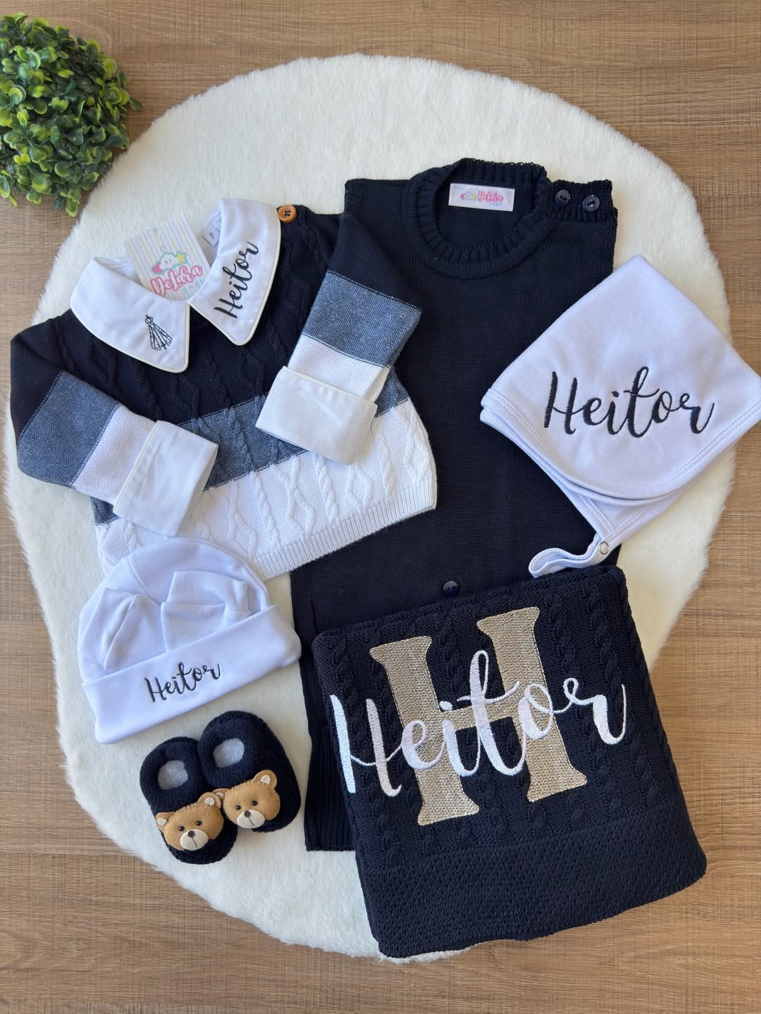 Kit Saída Maternidade Heitor Azul Marinho 8 Peças