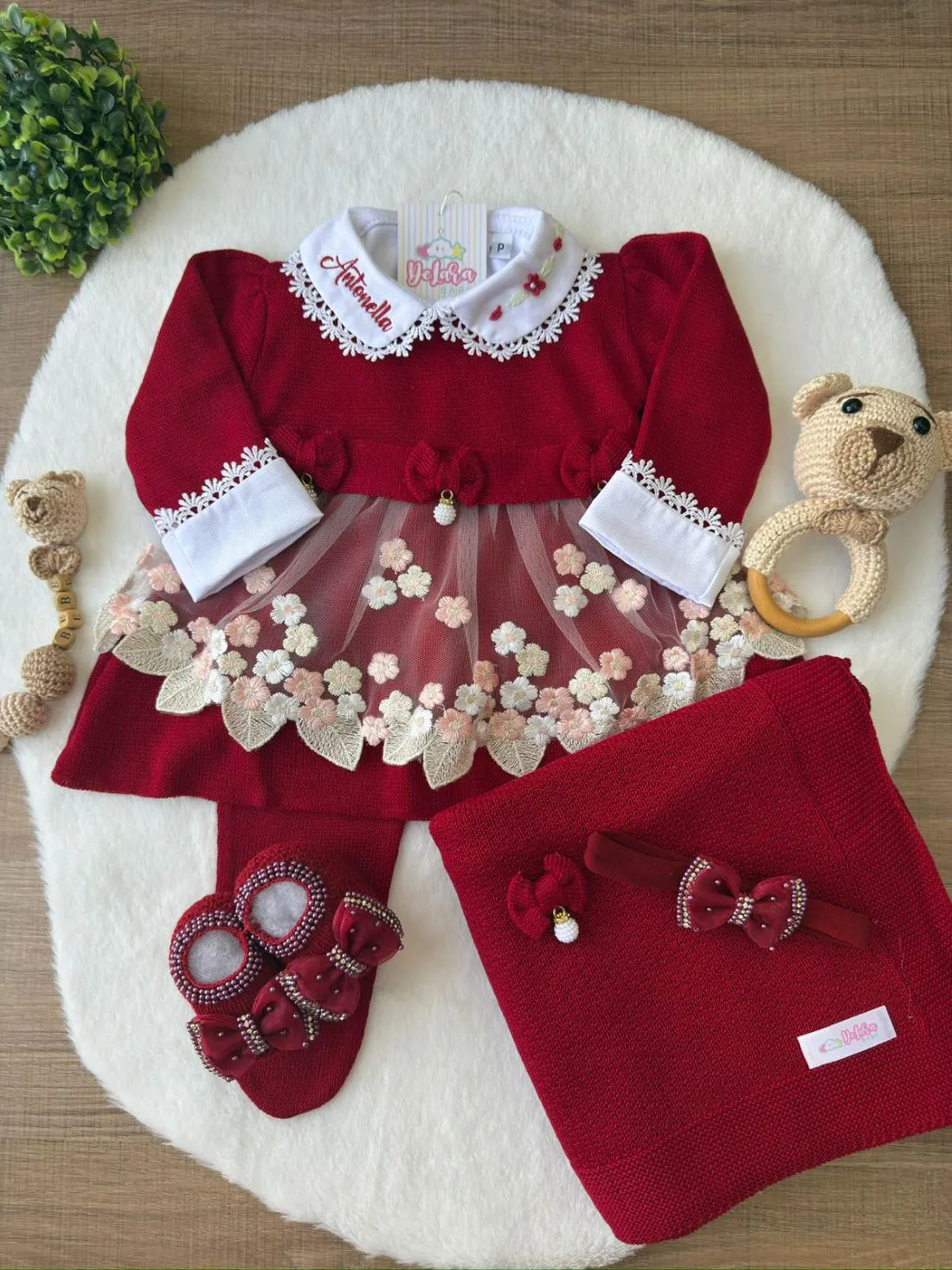 Kit Saída Maternidade Nicolle 6 Peças Renda Floral