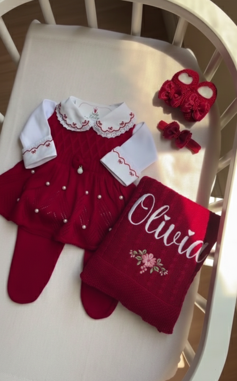 Kit Saída Maternidade Olívia Vermelho 6 Peças
