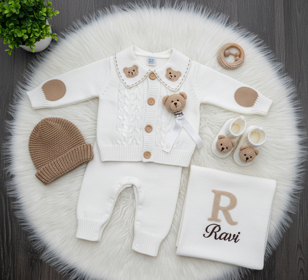 Kit Saída Maternidade Ravi Ursinho Branco 6 Peças