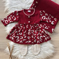 Saida Maternidade Laço e Botões Animal Print 3 Peças Vermelho